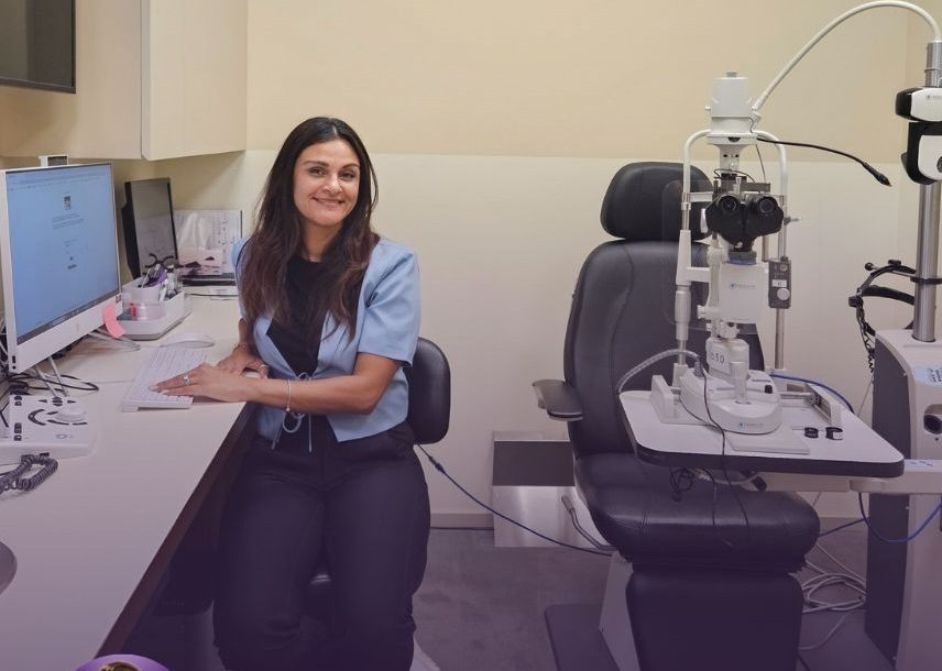 Dr. Fallon Patel in an exam room at Fallon Vision Group
